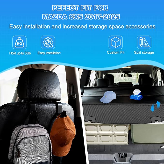 AUXKO Retractable Cargo Cover for Mazda CX-5 2025-2017, Trunk Cargo Cover Luggage Security Shade Cover for 2025 2024 2023 Mazda CX5 Shielding Shade Anti-Peeping Luggage Privacy Screen, Carbon Fiber