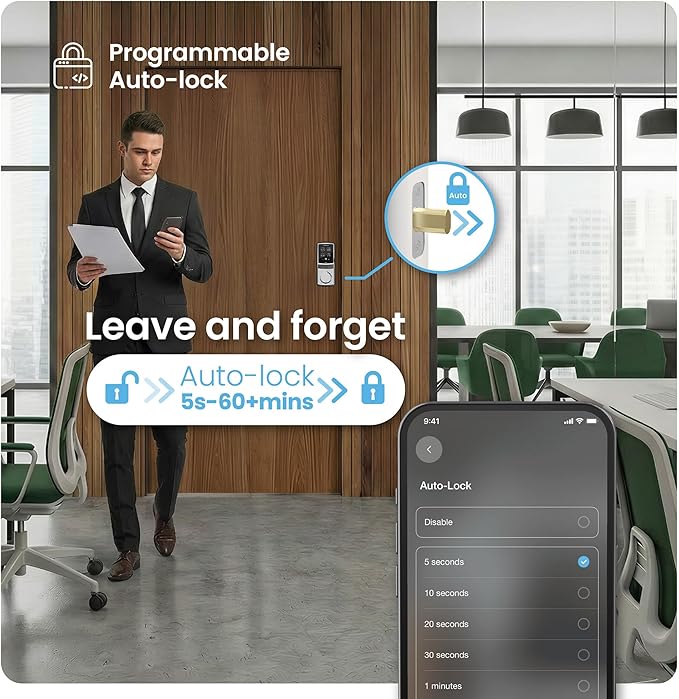 Lockly Guard Deadbolt PGD728WPU Commercial Smart Lock – UL10B/10C Fire Rated Keypad Deadbolt with Fingerprint, Wi-Fi & Bluetooth, Alexa & Google Compatible, 8 AA Batteries, Rekeyable Door Lock