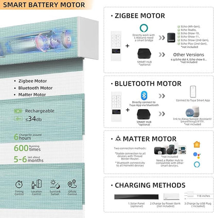 ACMEART Motorized Zebra Blinds,Smart APP & Remote Control Light Filtering Zebra Shades,Compatible with Alexa,Custom Size Electric Window Blinds for Home Office (Turquoise)