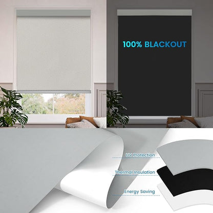 Motorized 100% Blackout Roller Shades – Custom Smart Blinds with Remote Control, Rechargeable Battery or Plug-in Motor, Tuya WiFi Optional, Home & Office Automatic Window Shades (Khaki/CH9392)