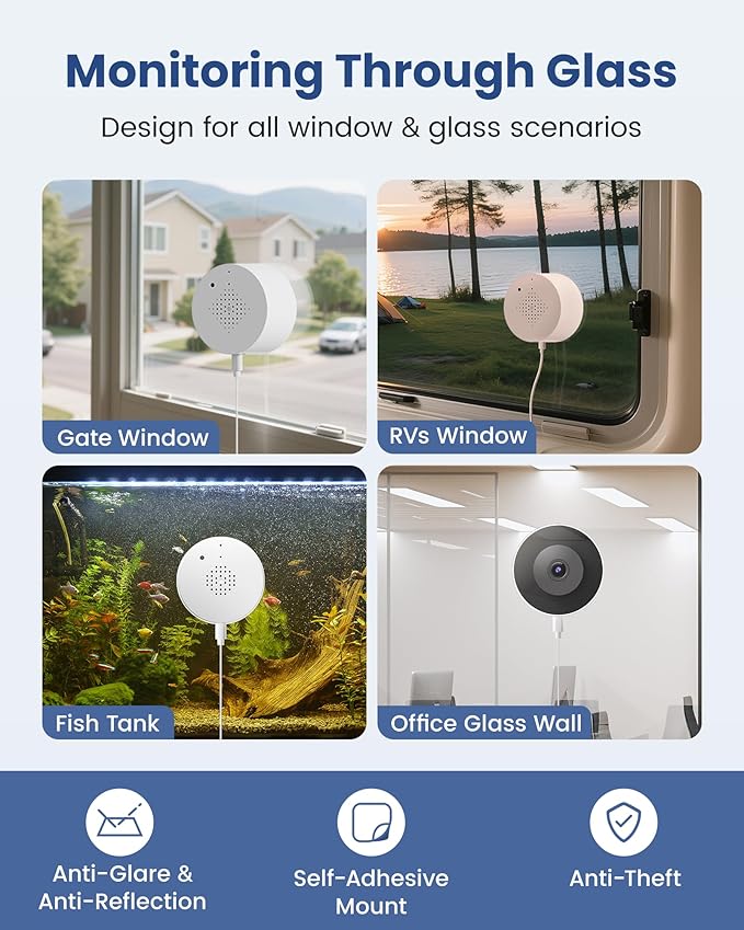 3MP 2K Window Camera, 2.4GHz WiFi 6 Window Security Camera, Blacklight Full-Color Night Vision, Smart AI Detection & Descriptive Alert, 24/7 Recording, No-Drill Magnetic Mount, 2 Packs