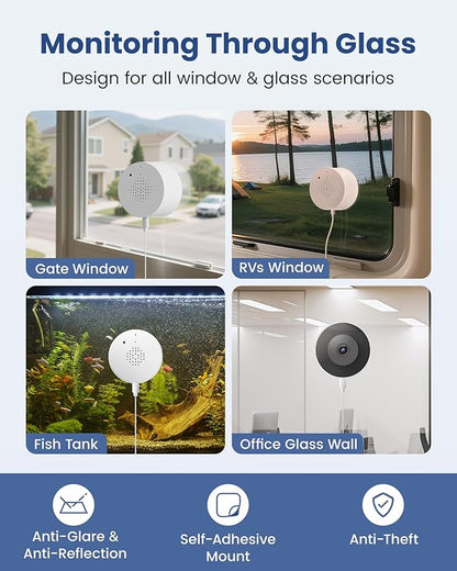 3MP 2K Window Camera, 2.4GHz WiFi 6 Window Security Camera, Blacklight Full-Color Night Vision, Smart AI Detection & Descriptive Alert, 24/7 Recording, No-Drill Magnetic Mount, 2 Packs