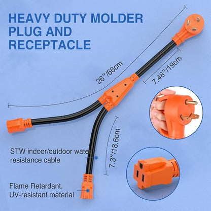 Nilight 30Amp to 15 Amp RV Y Splitter Adapter Cord 10 AWG NEMA TT-30P 5-15R
