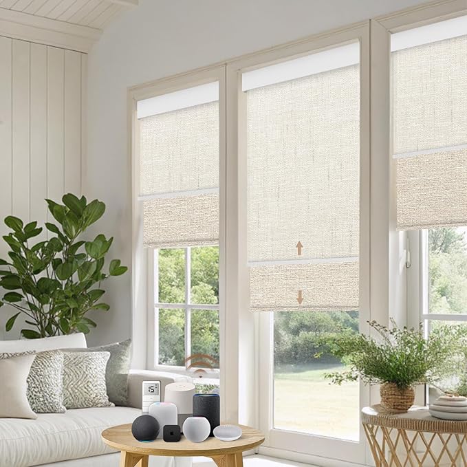 Kincmo Motorized Dual Shades, Custom Blackout & Light Filtering Motorized Blinds with Remote, Day and Night Smart Dual Roller Shades Work with Apple Homekit,Alexa,Google (Multicolor)
