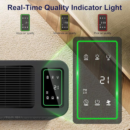 ToLife Air Purifiers for Home Large Room Up to 1295 Ft² with PM 2.5 Display Air Quality Sensor, Auto Mode, Timer, Air Purifier for Bedroom Filters Smoke, Pollen, Pet Dander, Allergies, Black