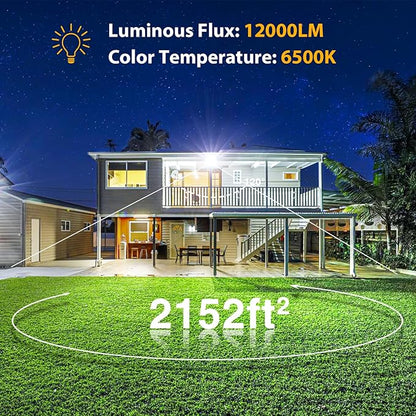 Onforu 120W Flood Lights Outdoor,12000lm Bright LED Work Light with Plug,Daylight White LED Flood Lighting, IP66 Waterproof Security Yard Lights for Yard Garage Stadium 2 Pack