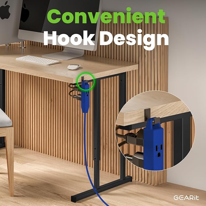 GEARit 2 ft 360° Rotating Flat Plug Extension Cord, 3 Outlet Low Profile Power Cord, 16 AWG 13A 3 Prong Grounded Indoor Cord, ETL Listed, Space-Saving for Furniture, Navy