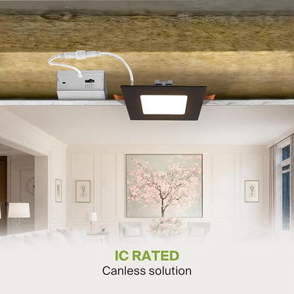 ASD 3 Inch Ultra Thin LED Square Recessed Lighting Oil Rubbed Bronze with 5 Color Temperatures, Dimmable, IC Rated, 456Lm Brightness