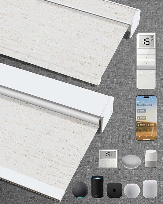 Kincmo Motorized Blinds with Remote,100% Blackout Motorized Roller Shades Work with Apple Homekit,Alexa,Google, Custom Electric Blinds with App,Voice Control (Linen White)