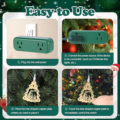 Touch Light Switch Christmas Tree Shaped Decoration Pendant Universal 3-Pin Socket Plug 118.1in Cord Total Power 120V 10A 1200W，Smart Touch Switch for Indoor Home Appliances Christmas Light String