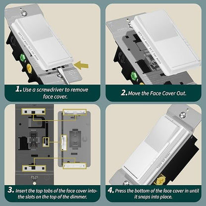 TOPGREENER 300W LED Dimmer Switch, Single Pole or 3-Way, White, 3 Pack