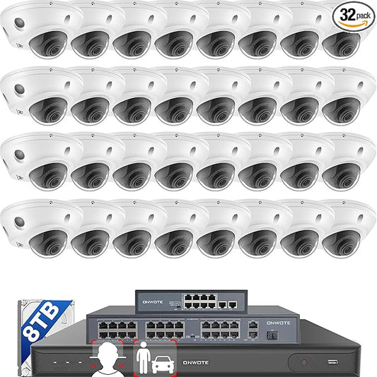 ONWOTE 12MP NVR 32 Channel Security Camera System, Face Recognition& AcuSearch, 32x 4K 8MP Vandal-Proof PoE IP Cameras, AI Color Night, 32CH Commercial NVR 8TB, 4 HDD Ports Support 40TB, Business CCTV
