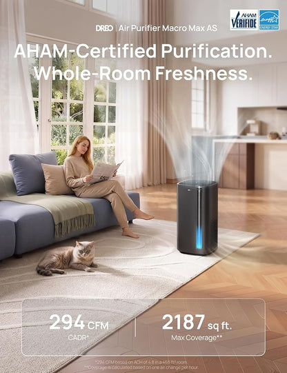 DREO Smart Air Purifier for Home, Washable Pre-Filter, Large Rooms Air Cleaner with Wi-Fi/Voice/Alexa,Smoke,Dust,Pollen,Odor,PM2.5 Quality Monitor, 4 Speeds & Auto/Turbo/HEPA Sleep Mode, DR-HAP003AS