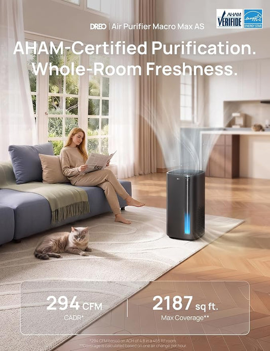 DREO Smart Air Purifier for Home, Washable Pre-Filter, Large Rooms Air Cleaner with Wi-Fi/Voice/Alexa,Smoke,Dust,Pollen,Odor,PM2.5 Quality Monitor, 4 Speeds & Auto/Turbo/HEPA Sleep Mode, DR-HAP003AS