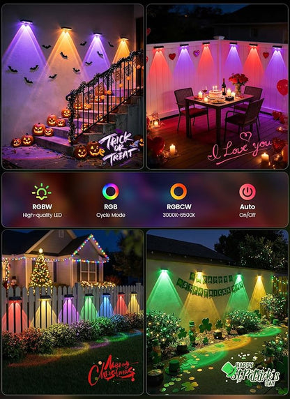 Brightown 4 Pack Solar Lights Outdoor Waterproof, Color Changing Solar Fence Deck Step Flood Lights, Warm White & RGBCW 11 Color, IP65 Waterproof Garden Lights for Outside Backyard Yard Step Patio