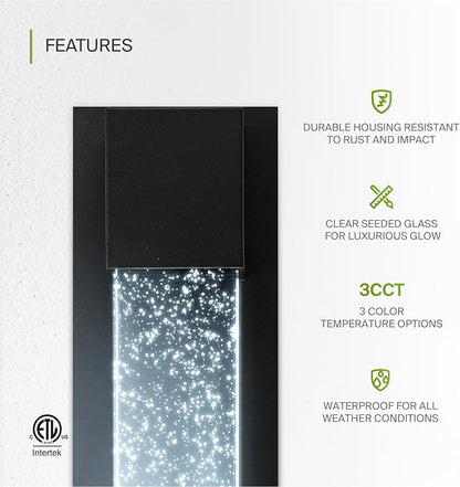ASD LED 13" Bubble Glass Wall Light Fixture, Outdoor & Indoor Seeded Sconce | 3CCT, Waterproof, Dimmable, ETL Listed | 12W 500LM 3000-5000K 120V | Exterior Lantern, Porch Lighting | Black