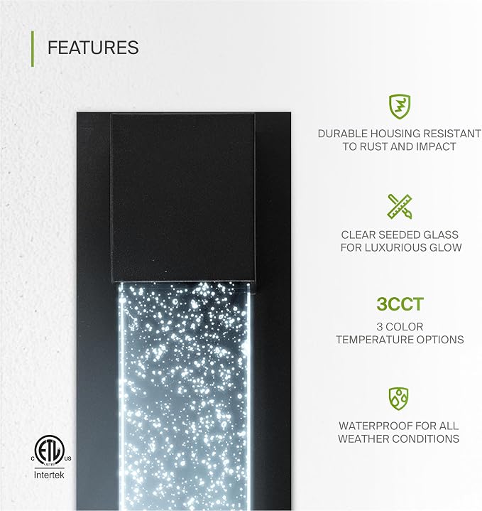 ASD LED 13" Bubble Glass Wall Light Fixture, Outdoor & Indoor Seeded Sconce | 3CCT, Waterproof, Dimmable, ETL Listed | 12W 500LM 3000-5000K 120V | Exterior Lantern, Porch Lighting | Black, 4 Pack