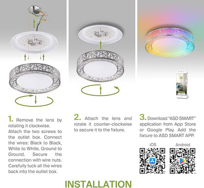 ASD 12 Inch Smart RGBW Flush Mount Ceiling Light with Remote - Brushed Nickel 20W 120V 2700-6500K Dimmable Ceiling Light Fixture, WiFi App Control RGB Lights, Alexa & Google Assistant - ETL, 4 Pack