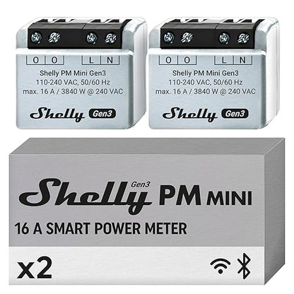 Shelly PM Mini Gen3 | WiFi Smart Power Meter 1 Channel 16 A | Home Automation | Bluetooth Gateway | Compatible with Alexa & Google Home | iOS Android App | No Hub Required | Smart Schedules (2 Pack)