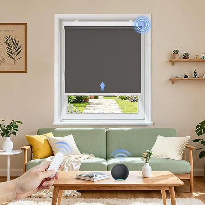 Grandekor Motorized Blinds with Remote | Blackout Cordless Electric Roller Shade Window Treatments, Compatible with Alexa/Google Assistant, for Bedroom, Living Room & Office,Dark Grey|27" W x 72" H