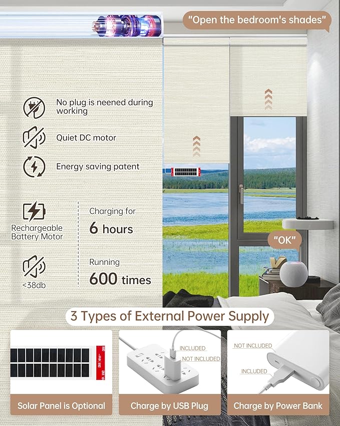 Kincmo Motorized Blinds with Remote, Light Filtering Roller Shades Work with Apple Homekit,Alexa,Google Home, Custom Electric Blinds with App,Voice Control (75% Blackout Dreamy Warm)