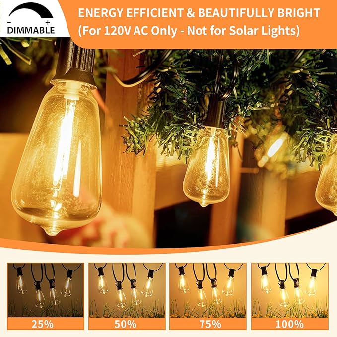 ST38 Replacement Bulbs 25 Pack, Shatterproof Waterproof IP65 LED Bulbs, E12 Candelabra Base, Dimmable Warm White 2700K, for Outdoor String Lights, Patio, Chandelier and Ceiling Fan