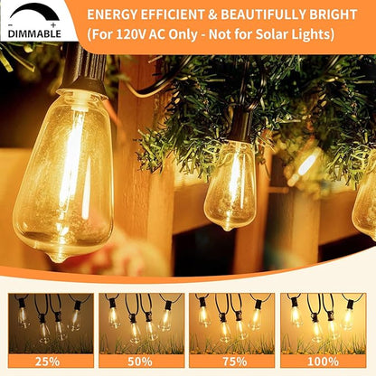 ST38 Replacement Bulbs 25 Pack, Shatterproof Waterproof IP65 LED Bulbs, E12 Candelabra Base, Dimmable Warm White 2700K, for Outdoor String Lights, Patio, Chandelier and Ceiling Fan