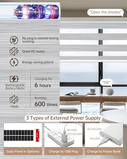 Kincmo Motorized Blinds with Remote, Motorized Zebra Shades Work with Apple Homekit,Alexa,Google Home, Customized Electric Blinds with Remote,App,Voice Control (90% Blackout Flow Grey)