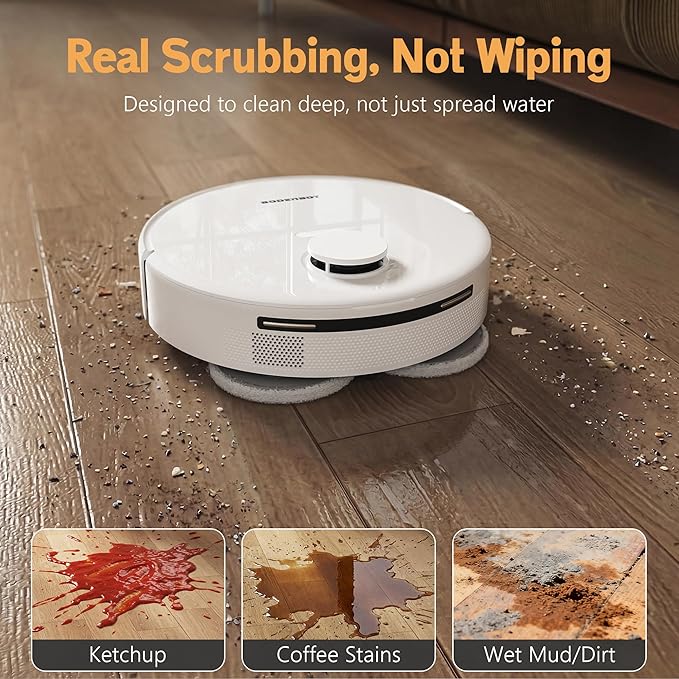 K90L Robot Vacuum and Mop Combo for Pet Hair, Dual Spinning Mops with Self-Cleaning and Warm Air Drying, LiDAR Navigation with No-Go Zones, App & Alexa Control, for Carpet and Hard Floors