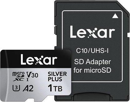 Lexar 1T Professional Silver Plus Micro SD Card, UHS-I, C10, U3, V30, Full HD & 4K, Up to 205/150 MB/s microSDXC Memory Card, for Videographers, Gamers (LMSSIPL001T-BNANU)