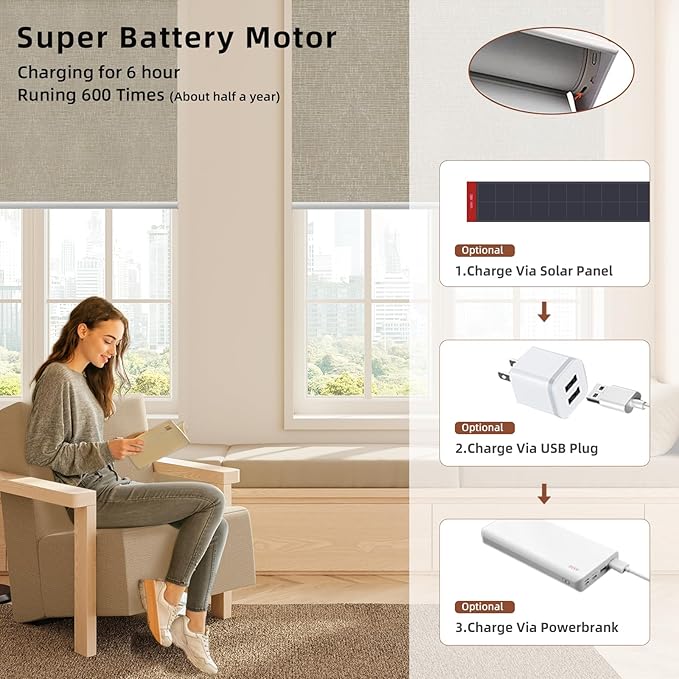 Motorized Blinds Roller Shade with Remote: Canisteo Automatic Smart Blind for Windows 100% Blackout, Electric Blinds Compatible with Alexa/Google Home/Apple Homekit, Customized Size, Cozy Biscuit