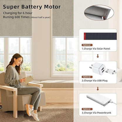Motorized Blinds Roller Shade with Remote: Canisteo Automatic Smart Blind for Windows 100% Blackout, Electric Blinds Compatible with Alexa/Google Home/Apple Homekit, Customized Size, Cozy Biscuit