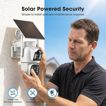 Camcamp Solar Security Cameras Wireless Outdoor, Dual Lens 4-Camera System