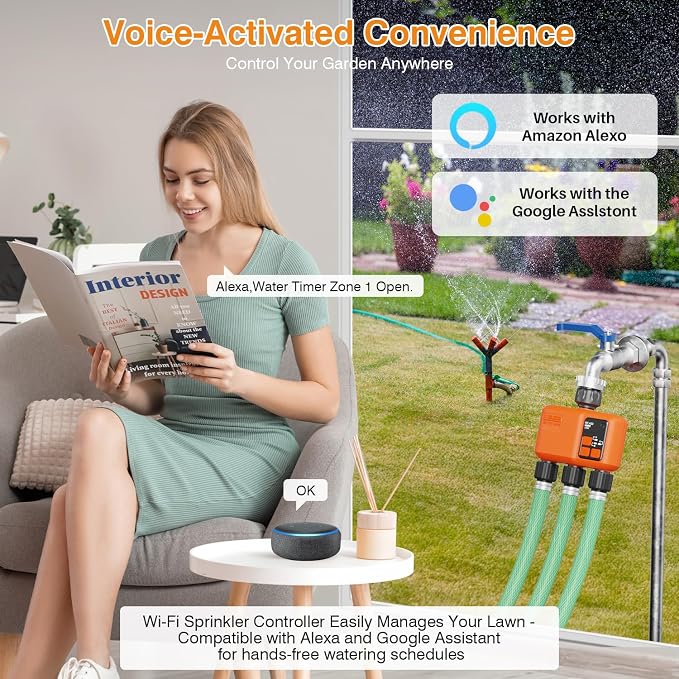 Smart WiFi Sprinkler Timer 3 Zone, Water Timer for Garden Hose Irrigation
