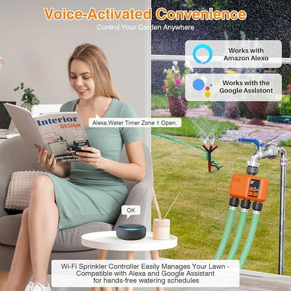 Smart WiFi Sprinkler Timer 3 Zone, Water Timer for Garden Hose Irrigation