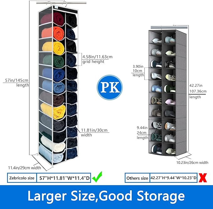 Closet Organization,24 Section, Hanging Closet Organizer, Space saving, College Dorm Essentials for Girls, heavy dutys hooks Up to 45 Pounds, Clothes Storage,Closet Organizer,Black/White
