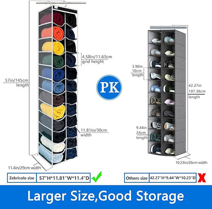 Closet Organization,24 Section, Hanging Closet Organizer, Space saving, College Dorm Essentials for Girls, heavy dutys hooks Up to 45 Pounds, Clothes Storage,Closet Organizer,Black/White