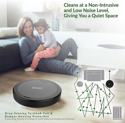 Supersonic SC-820SV Robot Vacuum & Dry Mop, Quiet Clean, Low-Profile Design, 120 Minutes Cleaning Time, Drop-Sensing Technology, 420ML Dust Bin, Brushless Motor, Fast Charging