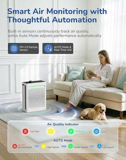 Air Purifier for Home Large Room, CADR 270 Powerful Bedroom Air Cleaner|Washable Pre-Filter, Sleep Mode, AQI Display, AUTOMode with Aromatherapy, Reduce Pets Hair Dust Pollen Odor, DH-JH023 White