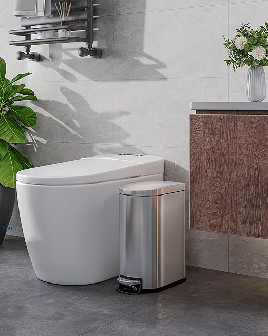 GarveeHome 13 Gal & 2.6 Gal Trash Can Combo Set, Kitchen Trash Can and Bathroom Trash Bin with Lid, Step-On Rustproof Garbage Bin with Inner Bucket, Black