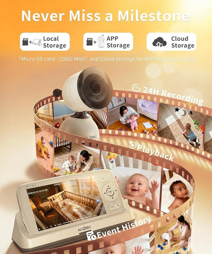 ALIOBC Smart Baby Monitor with Camera and Audio WiFi & No-WiFi Modes AI Cry Detection Night Vision 1080p FHD Camera and 5" Large Screen Two-Way Talk 1000ft Range Smart Alert Easy Setup for New Parents