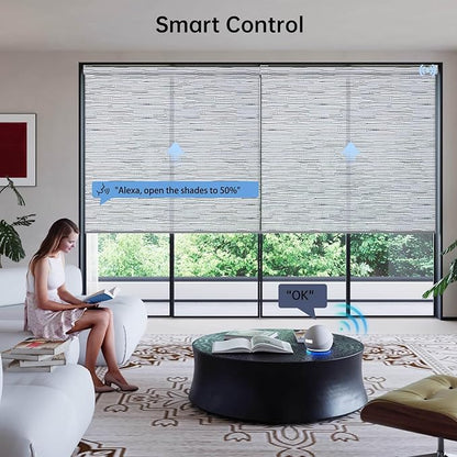 Motorized Coupled Shades, Light Filtering Smart Blinds for Large Windows Automatic Blinds Compatible with Alexa, Electric Roller Shades Customized for Living Room Home Office(Jacquard Grey)