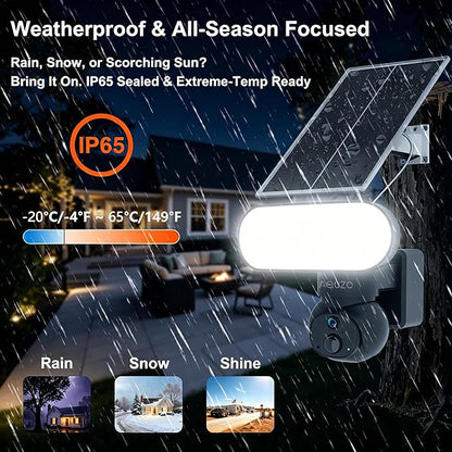 Floodlight Camera Solar Powered, 1500 Lumens Security Light, 2K Wireless Outdoor Cam with 360° PTZ, Human/Vehicle/Animal AI Detection, Color Night Vision, 64GB Local Storage, No Monthly Fee