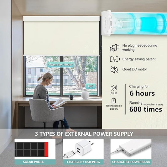 Aprilsmart Motorized Blinds with Remote,Compatible with Apple HomeKit Alexa Google Home- Voice and app Control,Motorized Roller Shades 100% Blackout Custom Size(Vinyl Beige-13)