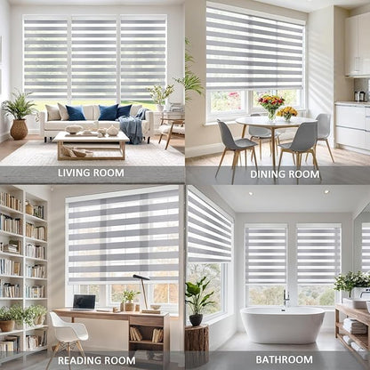 Motorized Zebra Blinds for Windows Cordless Electric Curtains with Remote Control Blackout Shades Custom Smart Blinds Compatible with Alexa Google Home(85% Blackout Grey,Customize)