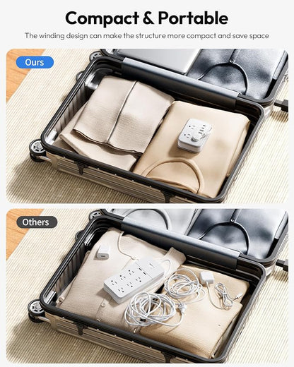 NTONPOWER 10 in 1 Travel Power Strip, 6 Outlets 4 USB Ports(2 USB C), 4ft Extension Cord Wrapped Around Small Power Strip, Compact for Travel, Hotel, Cruise Approved, White