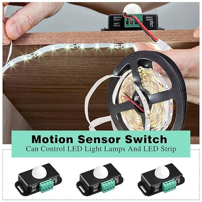 6 Pack 12V 24V PIR Sensor LED Motion Sensor Motion Detector Light Switch Body Infrared Sensing Timer Function Sign Control PIR Controllerfor Flexible LED Strip Lights(Black)