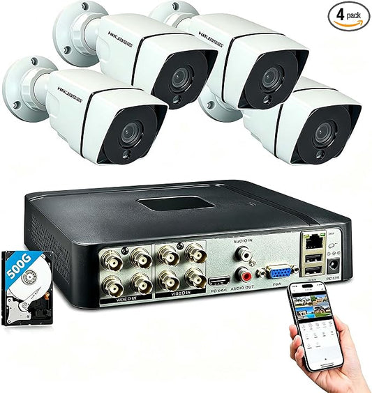 8CH H.265+ 3K Lite Home Security Camera System with AI Face/Vehicle Detection, 4 x 1920TVL 2MP Metal IP67 CCTV Surveillance Cameras Outdoor Indoor,DVR Kits 500GB Hard Drive