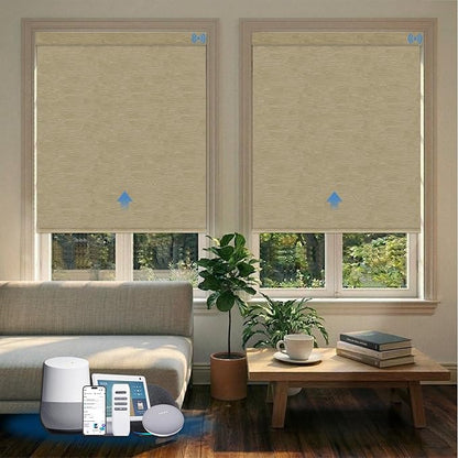 Motorized Blinds with Remote, Blackout Smart Blinds for Windows Automatic Shades Compatible with Alexa, Motorized Shades Customized for Bedroom Home Office (Blackout-Jacquard Coffee)