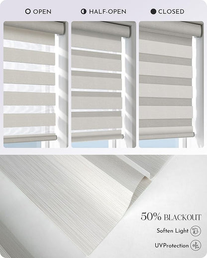 Graywind Motorized Zebra Blinds for Windows, Darkening Hardwired Smart Blinds with Remote Control, Dual Layer Custom Zebra Shades Work with Alexa, Google Home, Apple Homekit, Linen Vanilla